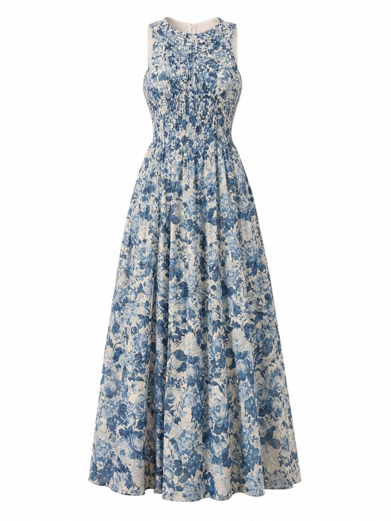 Abercrombie & Fitch Dresses & Skirts - Abercrombie & Fitch Blue and Cream Floral Smocked Maxi Dress